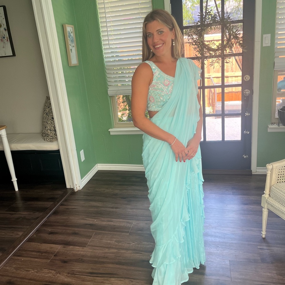 Chic Light Blue Sari with Embroidery